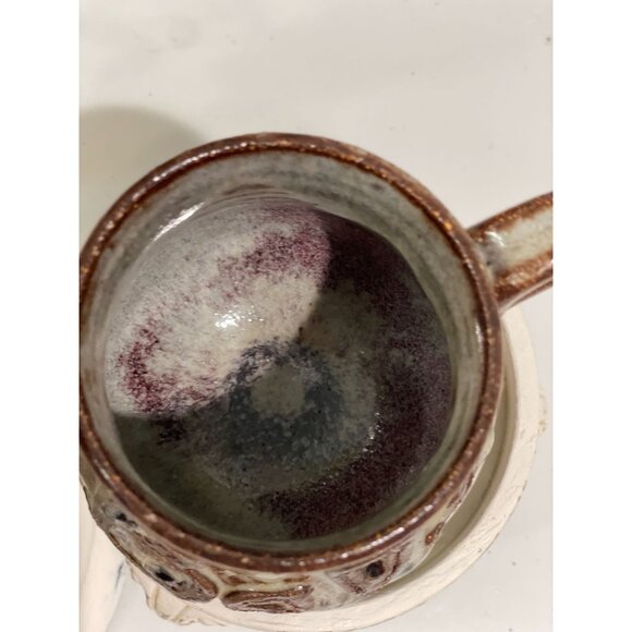 Handcrafted Brown & Cream Glazed Ceramic Mug With Raised Text Set 2 - Picture 7 of 13
